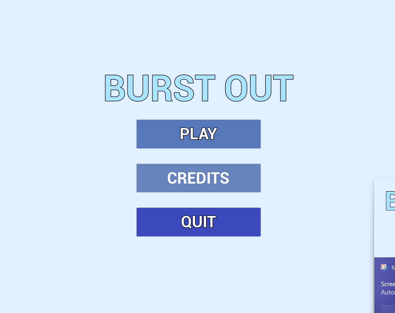 The main menu screen