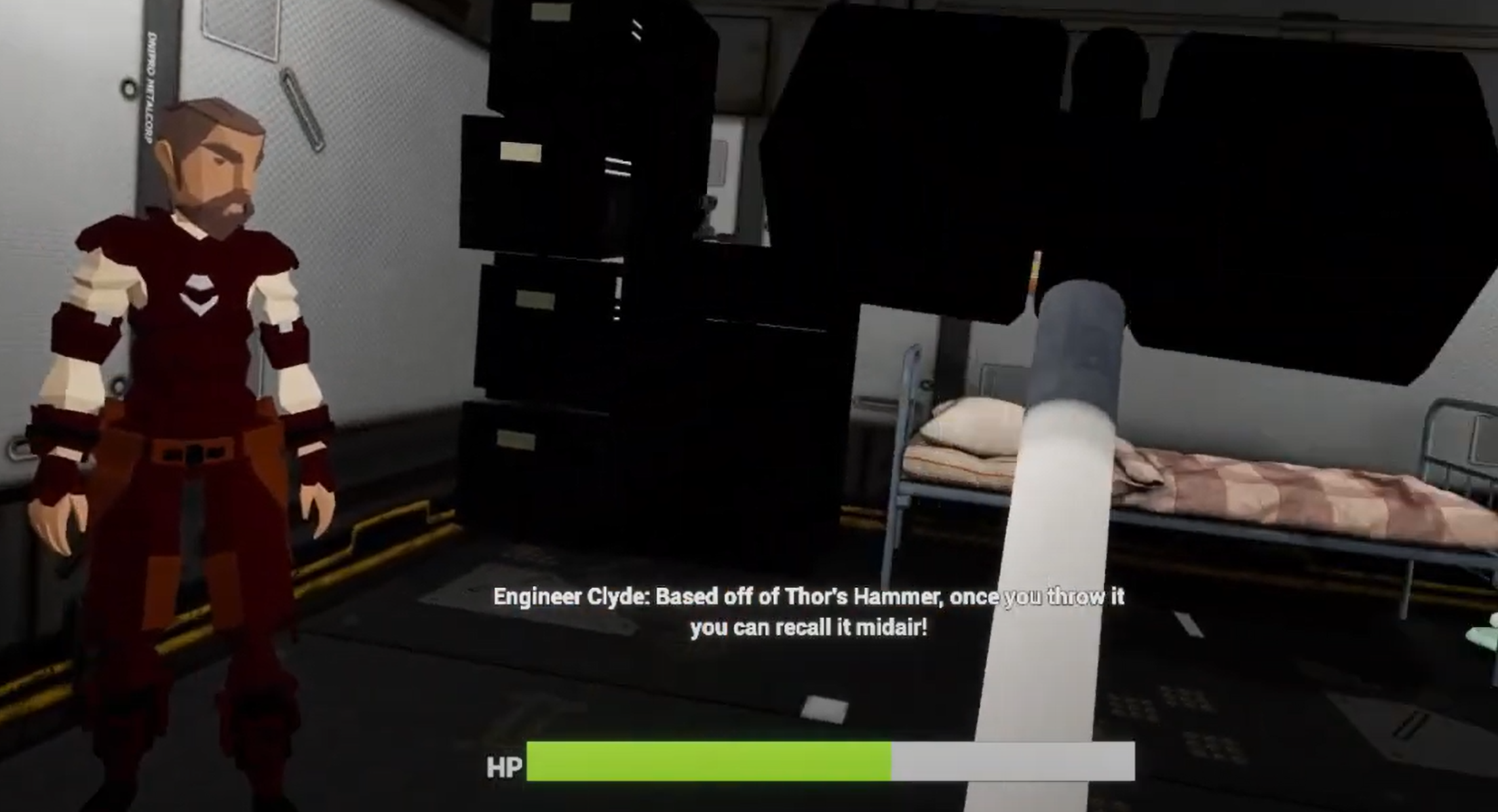 Speaking to Engineer Clyde and getting the Hammer