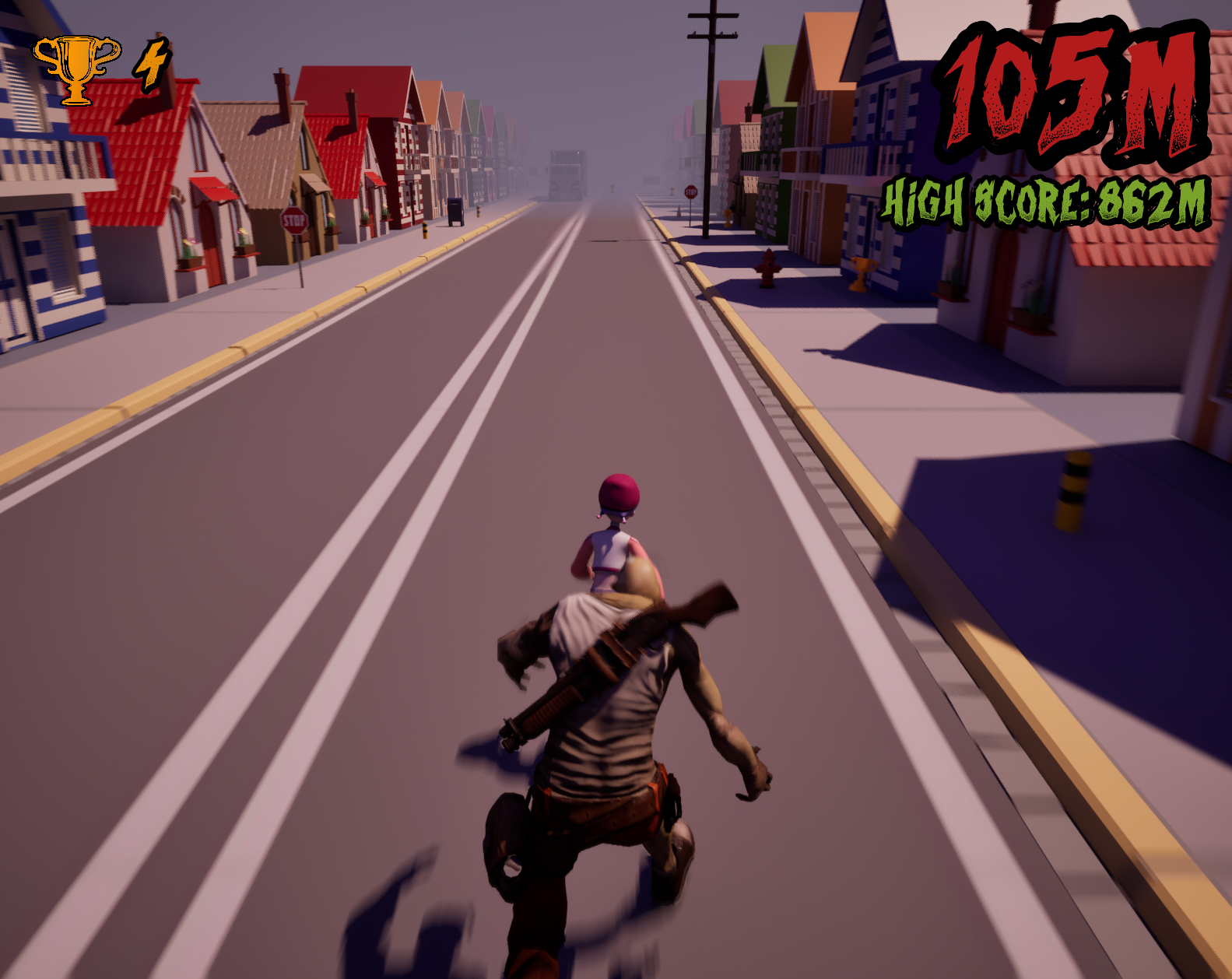The player being closely pursued by a zombie