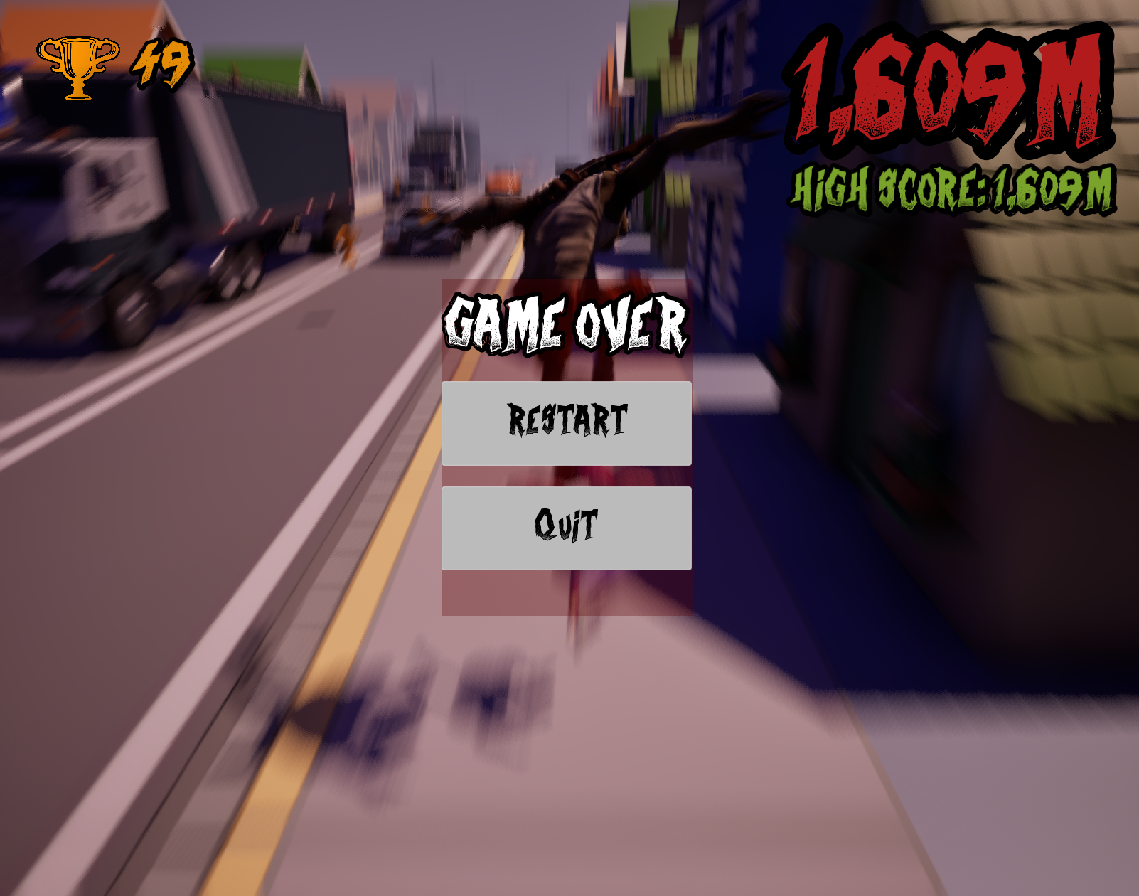 The game over screen
